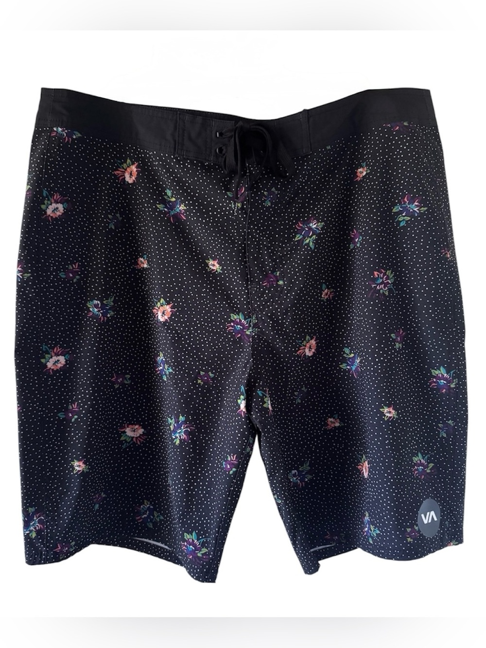 RVCA Black Floral Dot Boardshorts with Zipper Fly - 36